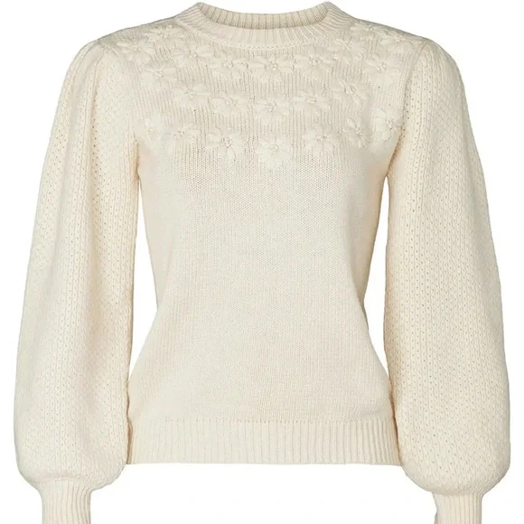 Louna embroidered puff sleeve sweater beige size xs - Picture 4 of 4